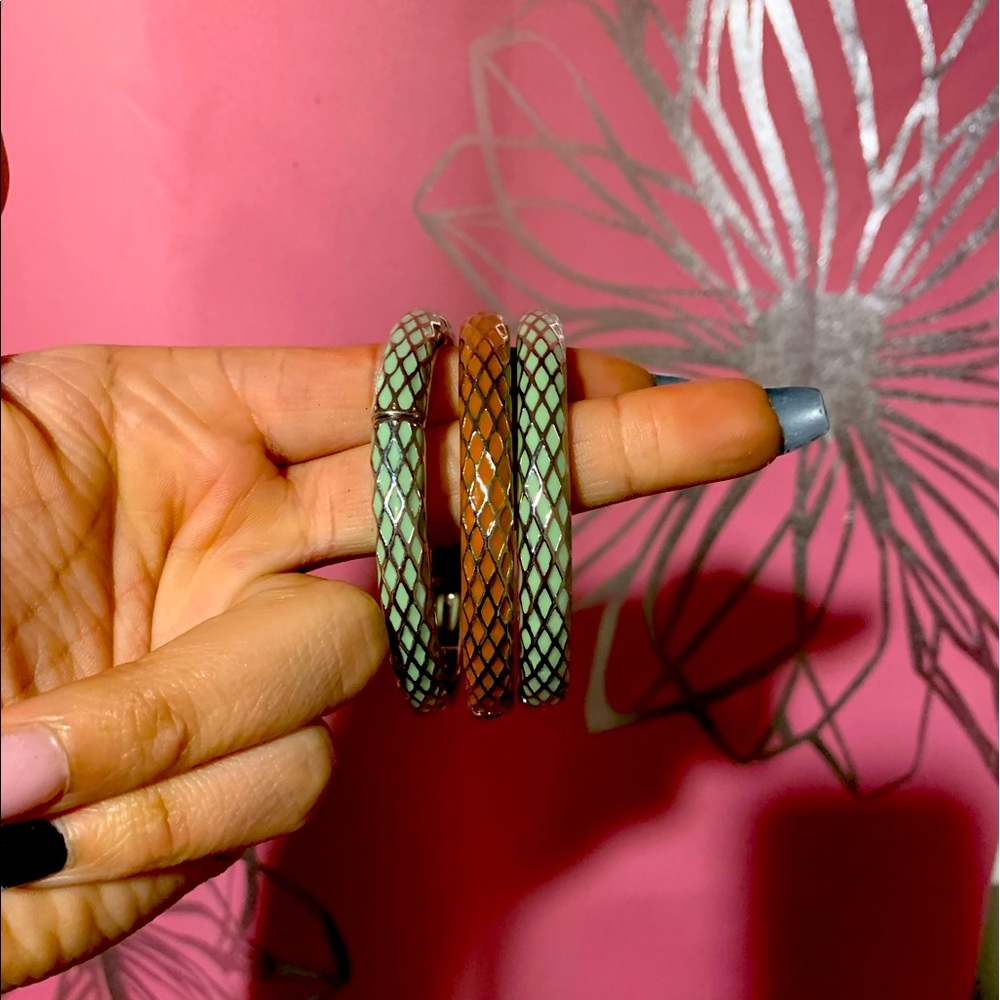 Silver teal and orange lia sophia bangles